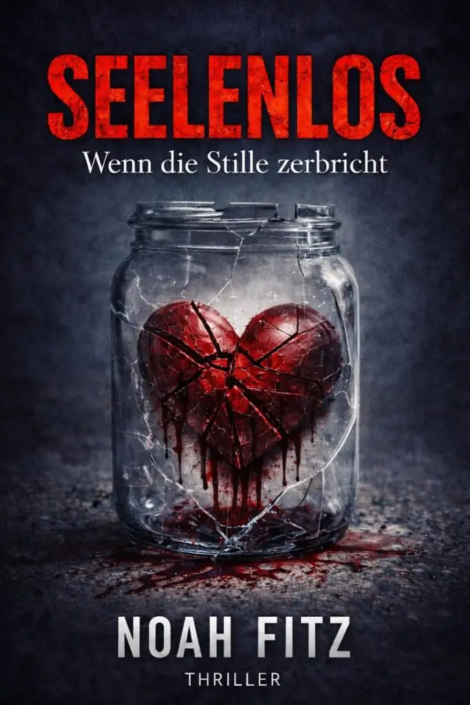 Buchcover „Seelenlos – Stille zerbricht“ von Noah Fitz – düsterer Psychothriller mit dunkler, geheimnisvoller Atmosphäre
