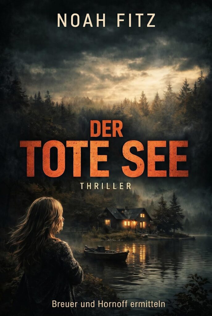 Buchcover DER TOTE SEE von Noah Fitz mit Frau am dunklen See und Haus im Wald